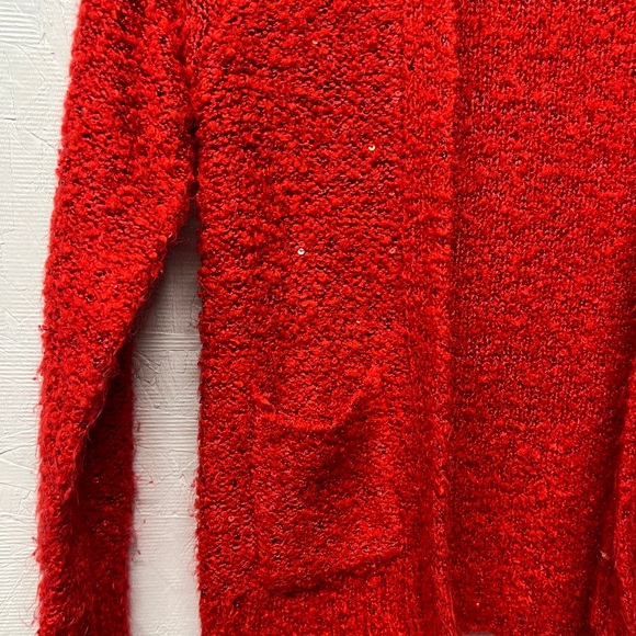 Cat & Jack sz 6/6X bright red open front sequin thread sweater cardigan - Picture 2 of 6